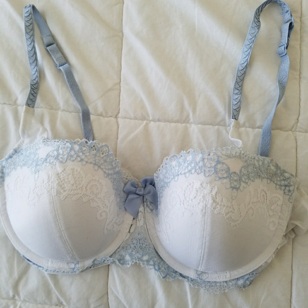 Blue and White Lace Bra